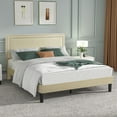 thumbnail image 1 of VECELO Full Size Platform Bed Frame with Adjustable Height Upholstered Headboard, Strong Wood Slat Support, No Box Spring Needed, Beige, 1 of 11