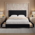 thumbnail image 1 of VECELO Queen Size Bed with 4 Storage Drawers Upholstered Platform Bed Adjustable with Nailhead Trim Headboard Wooden Slats Support Bed Frame, Black, 1 of 10