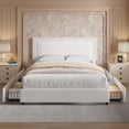thumbnail image 1 of VECELO Queen Size Bed with 4 Storage Drawers Upholstered Platform Bed Adjustable with Nailhead Trim Headboard Wooden Slats Support Bed Frame, White, 1 of 8