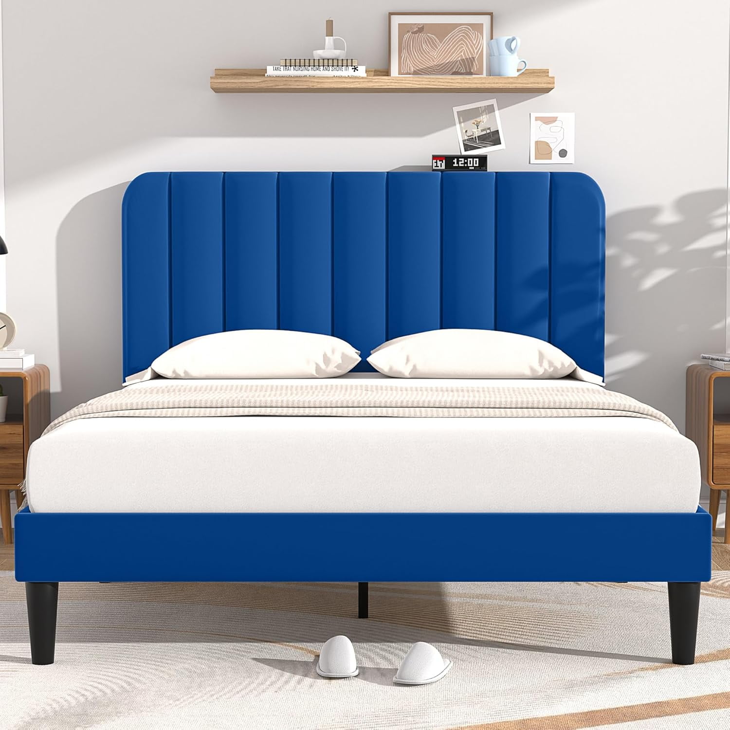 VECELO Full Size Upholstered Bed Frame with 4 Drawers and Headboard ...