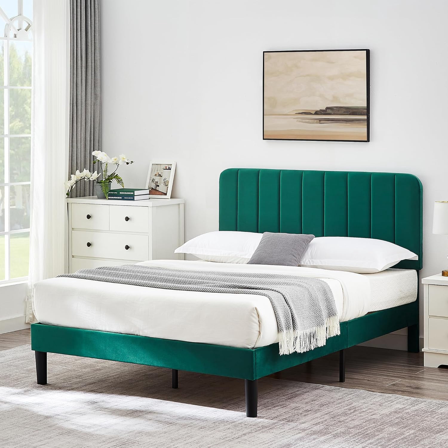 VECELO Full Size Upholstered Bed Frame with 4 Drawers and Headboard ...