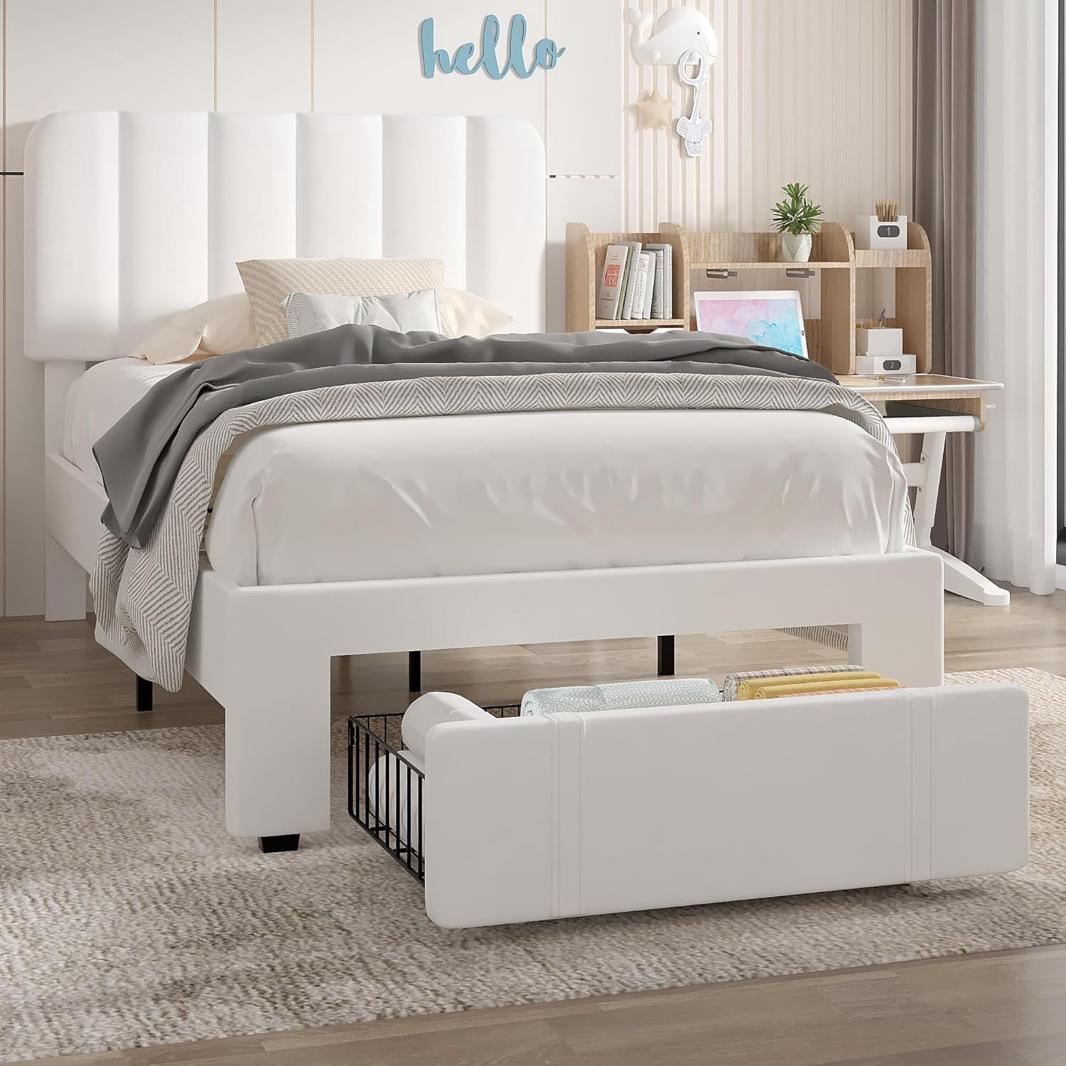 VECELO Full Size Upholstered Bed Frame with 4 Drawers and Headboard ...