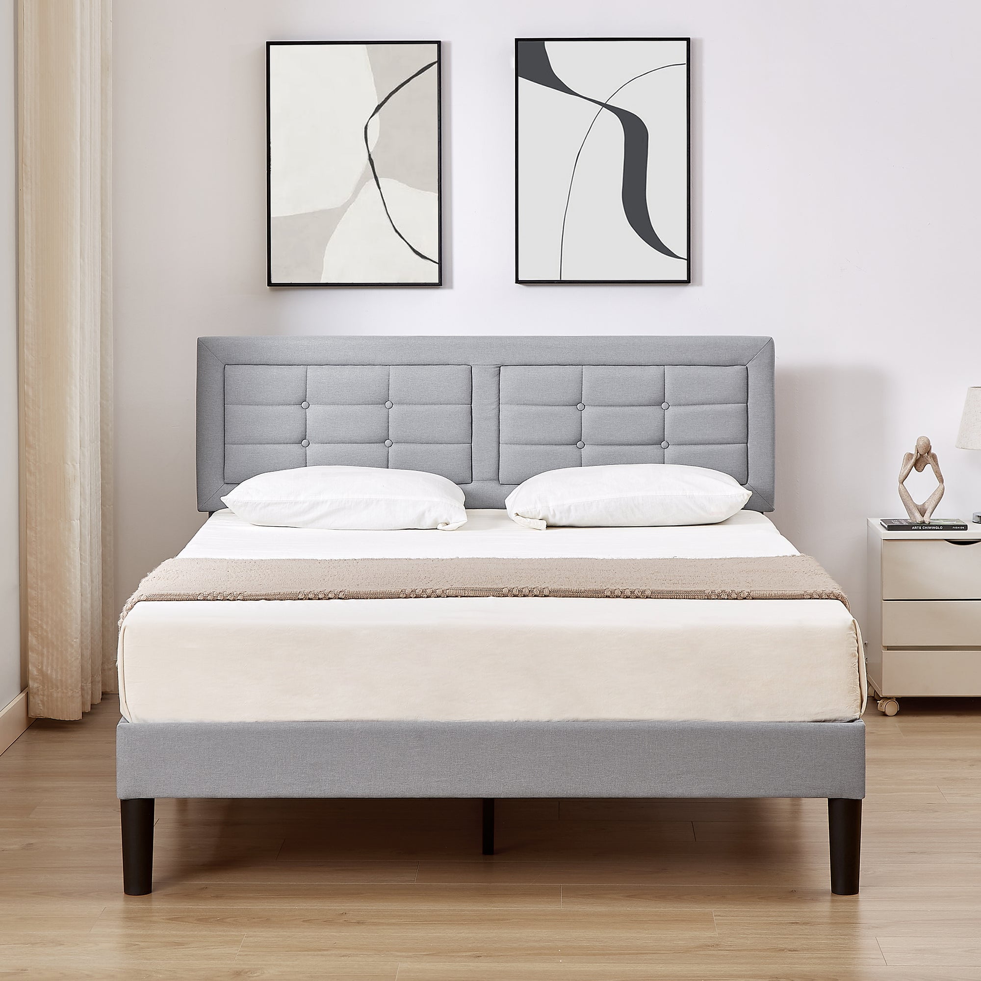 VECELO Full Size Upholstered Bed Frame with Button Tufted Adjustable