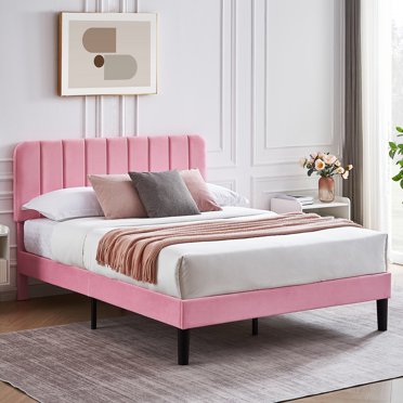 VECELO Twin Size Upholstered Platform Bed Frame, Adjustable Headboard ...