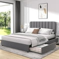 thumbnail image 1 of VECELO Full Size Bed Frame with 4 Storage Drawers, Modern Upholstered Platform Bed Frame with Adjustable Headboard, No Box Spring Needed, Dark Gray, 1 of 9