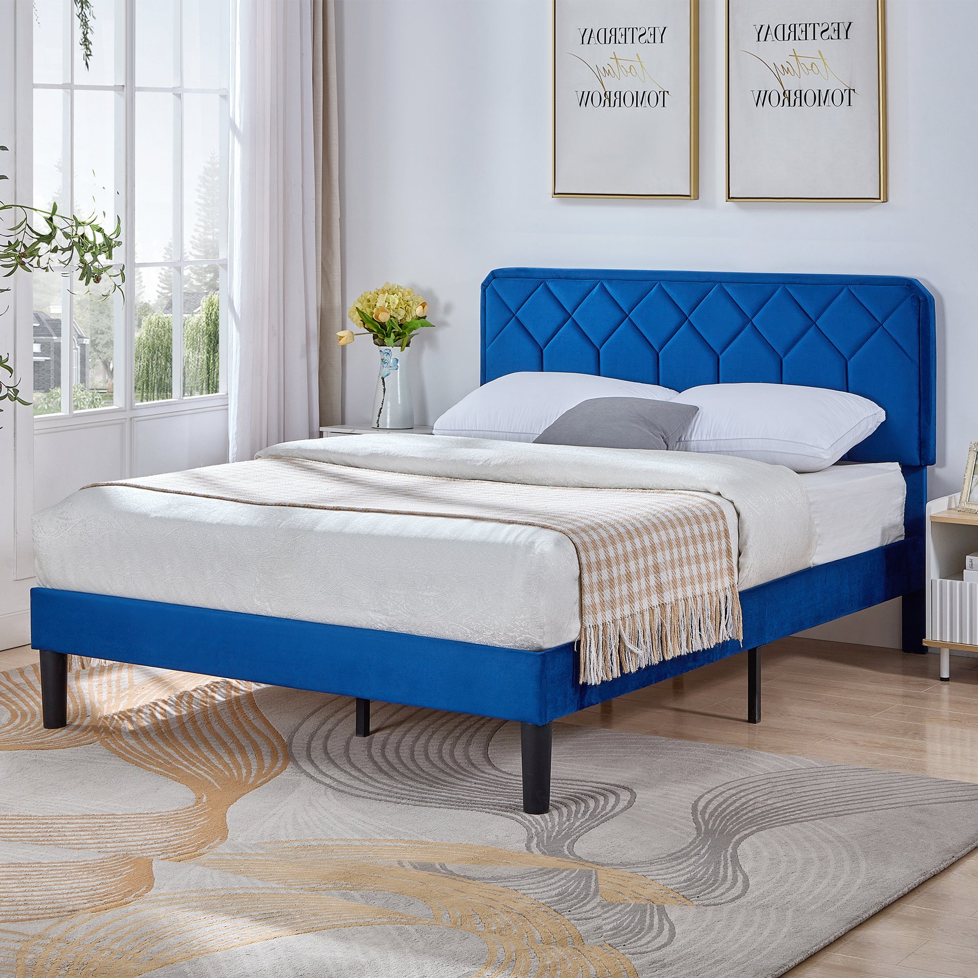 VECELO Full Size Upholstered Platform Bed Frame With Modern Adjustable ...