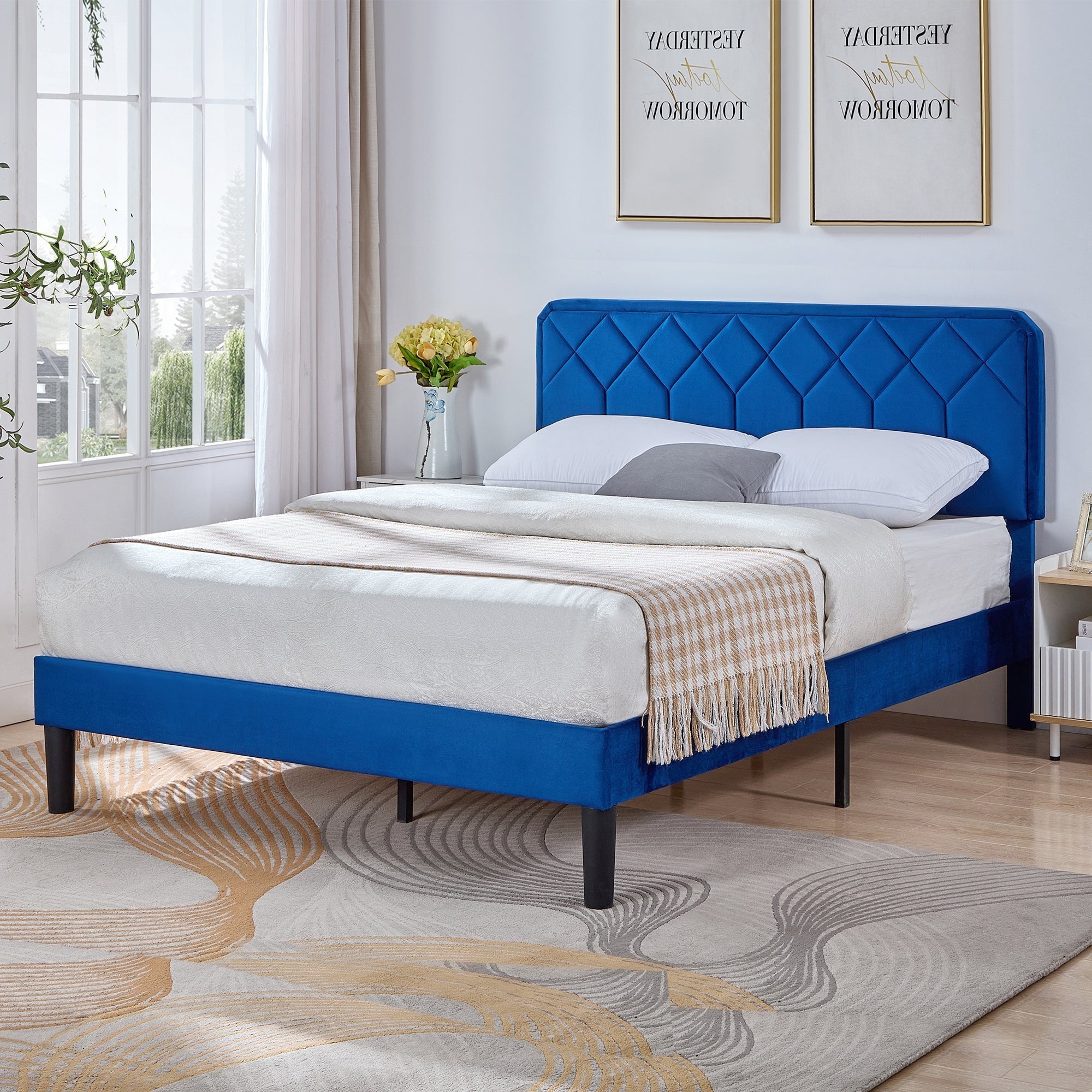 VECELO Full Size Bed Frame with Adjustable Headboard, Upholstered ...