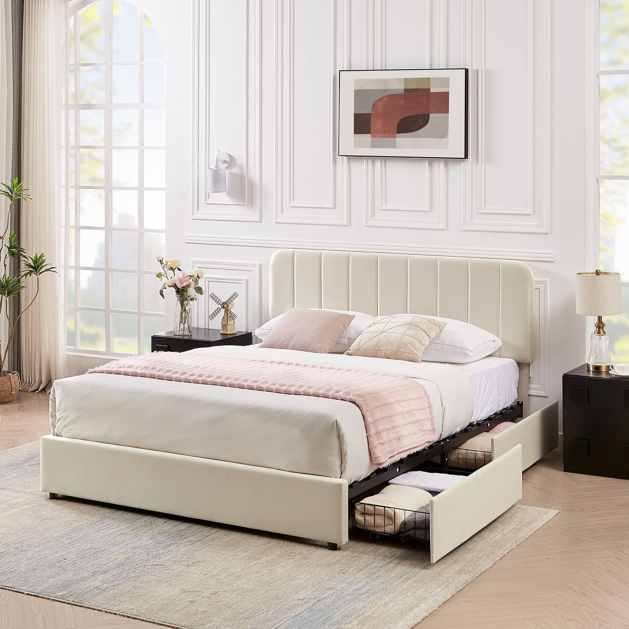 ベッドフレーム BED + MATTRESS with storage - 160x200 cm Amazon.com: Benevika Full Size Bed Frame with 4 Drawers and