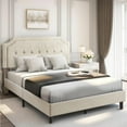 thumbnail image 1 of VECELO Full Upholstered Platform Bed Frame with Height Adjustable Tufted Button Headboard, Strong Wood Slat Support, Full, No Box Spring Needed, Beige, 1 of 10