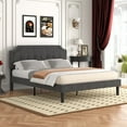 thumbnail image 1 of VECELO Full Upholstered Platform Bed Frame with Height Adjustable Headboard, Tufted Button Bed, No Box Spring Needed, Dark Gray, 1 of 9