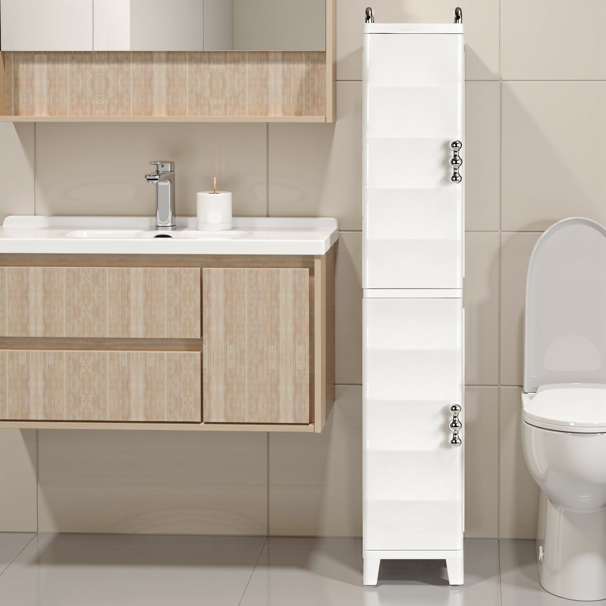 VECELO High Narrow Bathroom Storage Cabinet with Adjustable Shelves, 52.76” H Slim Freestanding Foldable Cabinet with Door, for Small Spaces, Kitchen, White