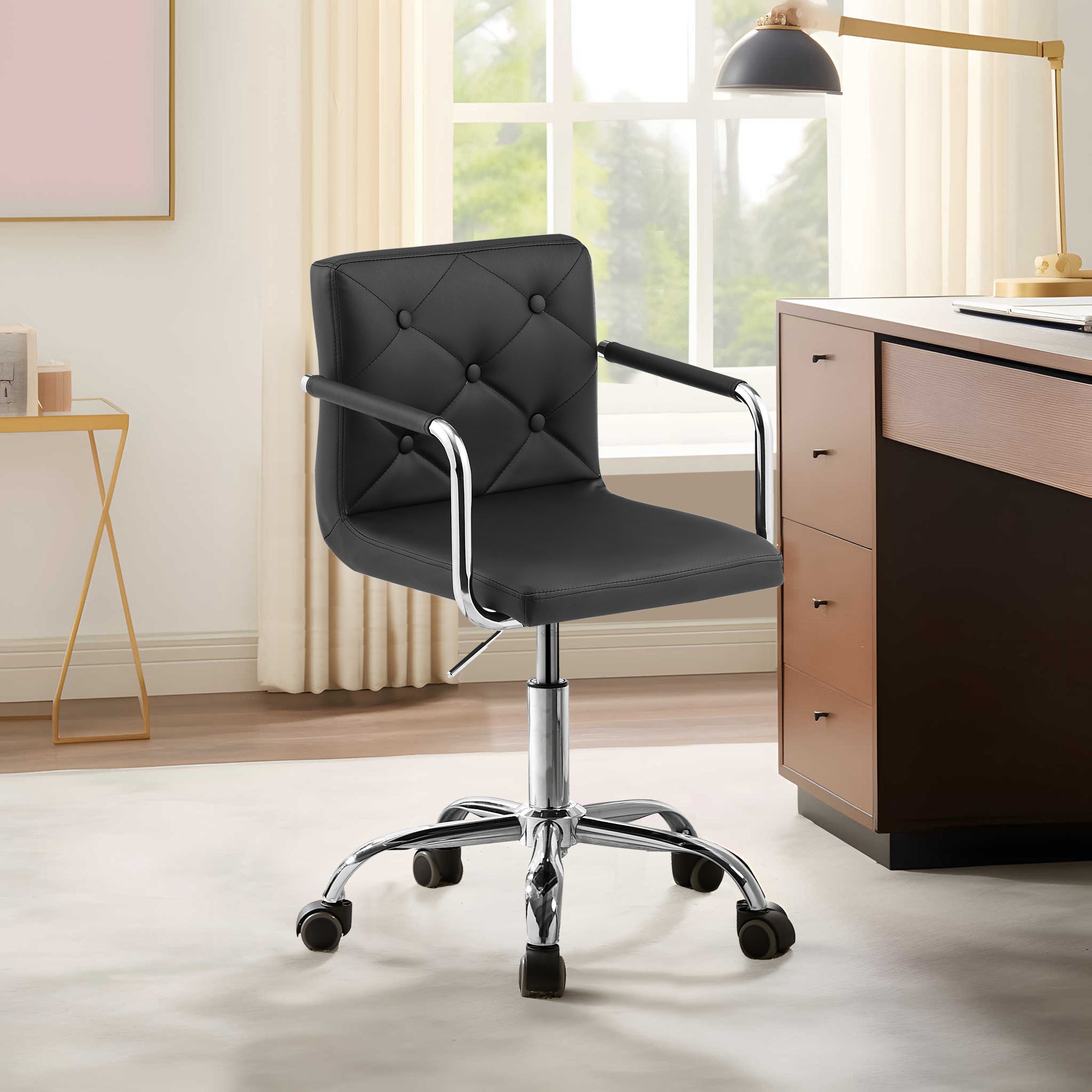 VECELO Home Office Chair with Armrests, Modern PU Leather Mid Back