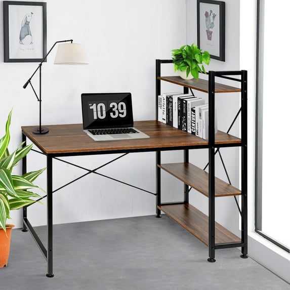 VECELO Home Office Table Computer Desk, H-Shaped, Brown