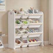 VECELO Kids Toy Storage Organizer with 12 Plastic Storage Bins, Large Capacity Wooden Toy Shelf for Toys, Books and Toddlers Playroom, Oak Color