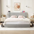 thumbnail image 1 of VECELO King Bed with Drawers, Upholstered Platform Bed Frame with Headboard USB Port, Wooden Slats Support, No Box Spring Needed, Light Gray, 1 of 11