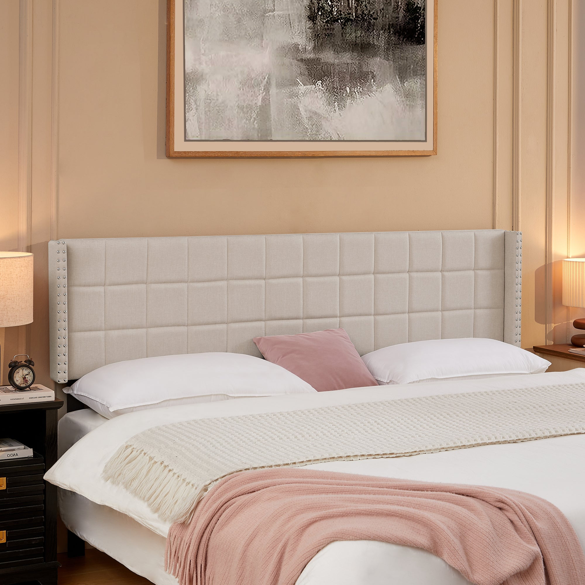 VECELO King Size Adjustable Height Upholstered Headboard, Modern