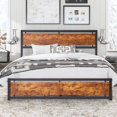 thumbnail image 1 of VECELO King Size Bed Frame, Metal Platform Bed Frame Wooden Headboard and Footboard, Strong Metal Support Frame, Under Bed Storage, Easy to Assemble, Brown, 1 of 7