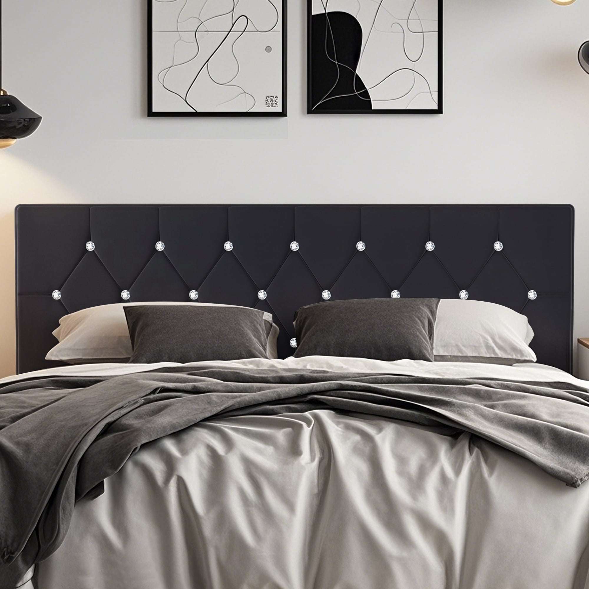 VECELO King Upholstered Headboard, Mid-Rise Diamond Tufted Adjustable Headboard from 39.8" to 49.8", Easy Assembly, Black