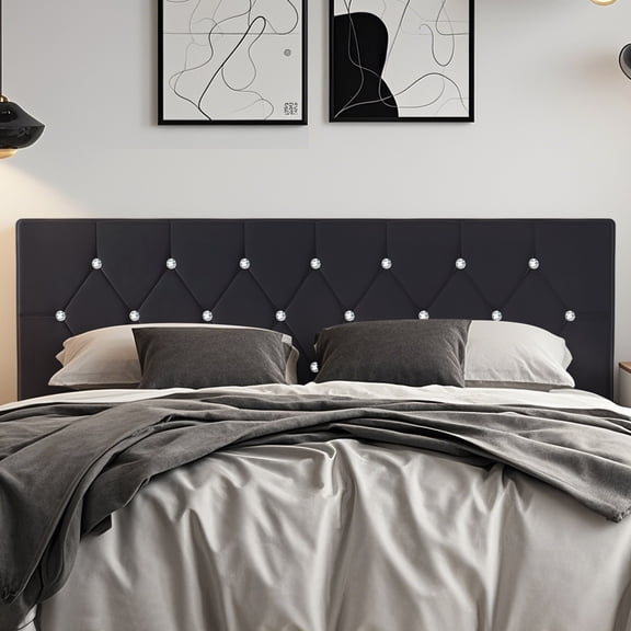 VECELO King Upholstered Headboard, Mid-Rise Diamond Tufted Adjustable Headboard from 39.8" to 49.8", Easy Assembly, Black