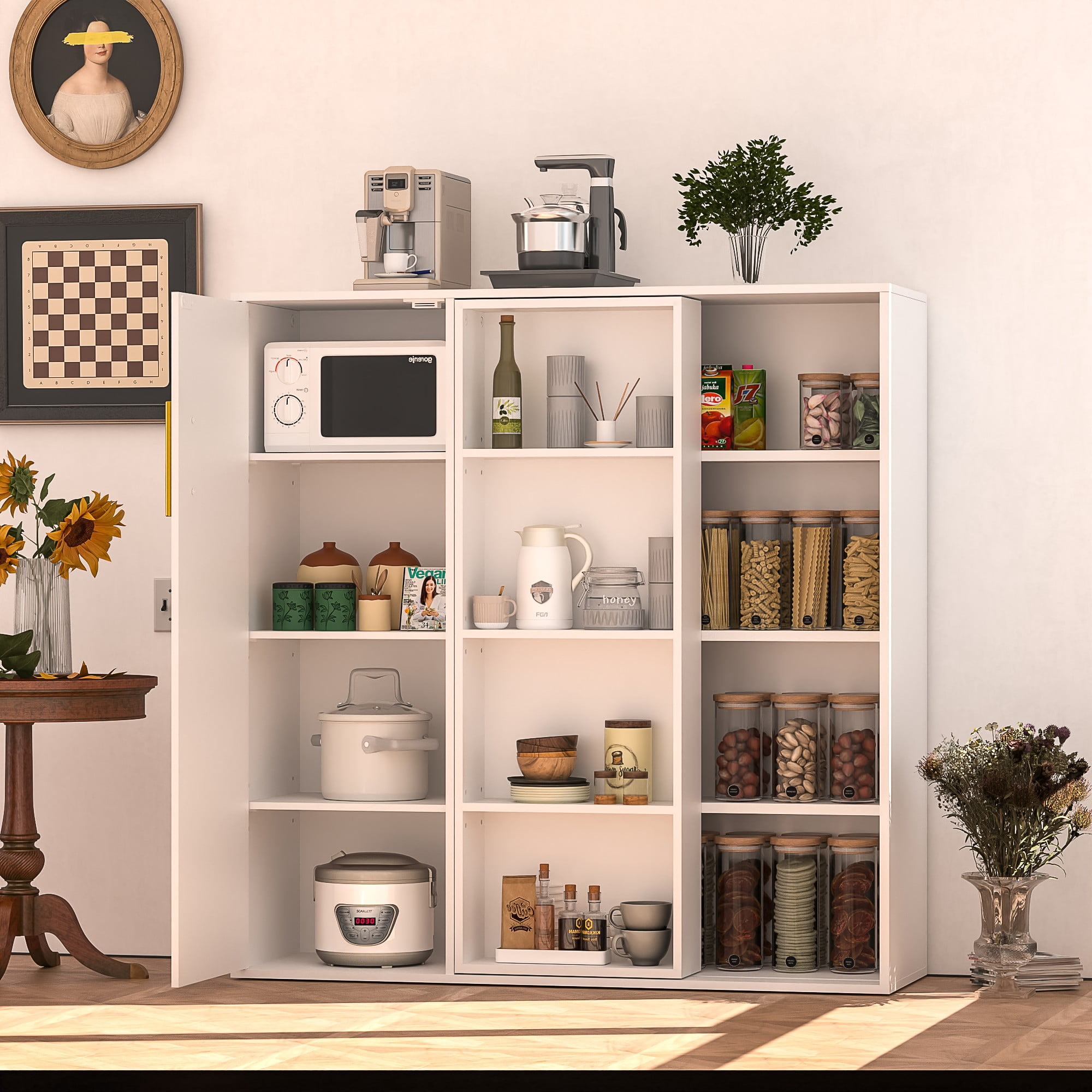 VECELO Kitchen Pantry Cabinets with Doors and Sliding Storage Cube ...