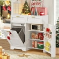 thumbnail image 1 of VECELO Kitchen Tilt Out Trash Cabinet 13 Gallon, Kitchen Island with Trash Can Storage & Power Outlet, Adjustable Shelf, 2 Drawers, Negative Ion and Deodorizing Function, White, 1 of 13