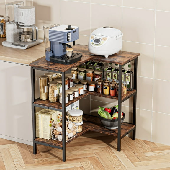 VECELO L-Shaped 3 Tiers Corner Shelf, Brown