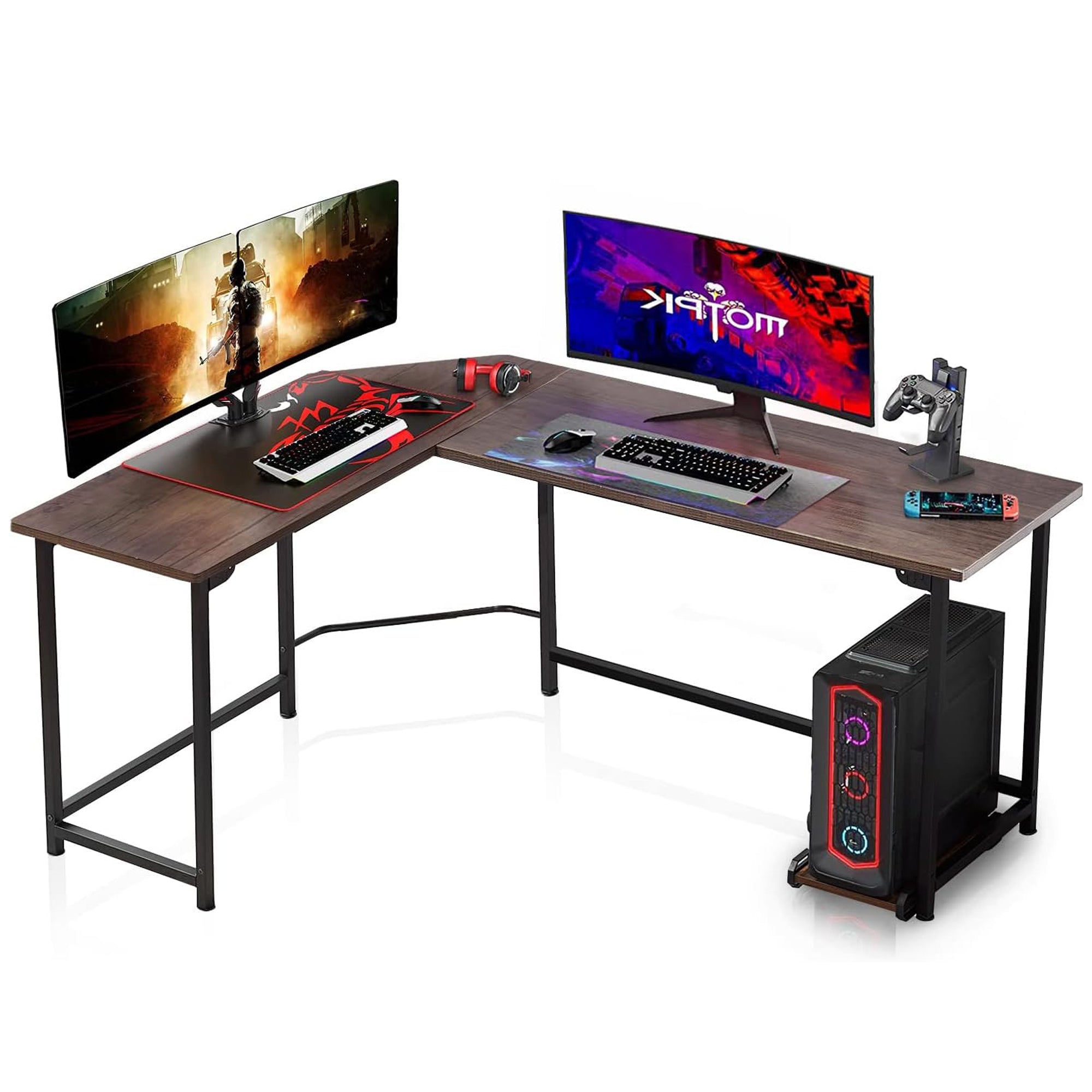 VECELO L-Shaped Computer Desk with CPU Stand, 66 inch Corner Computer ...