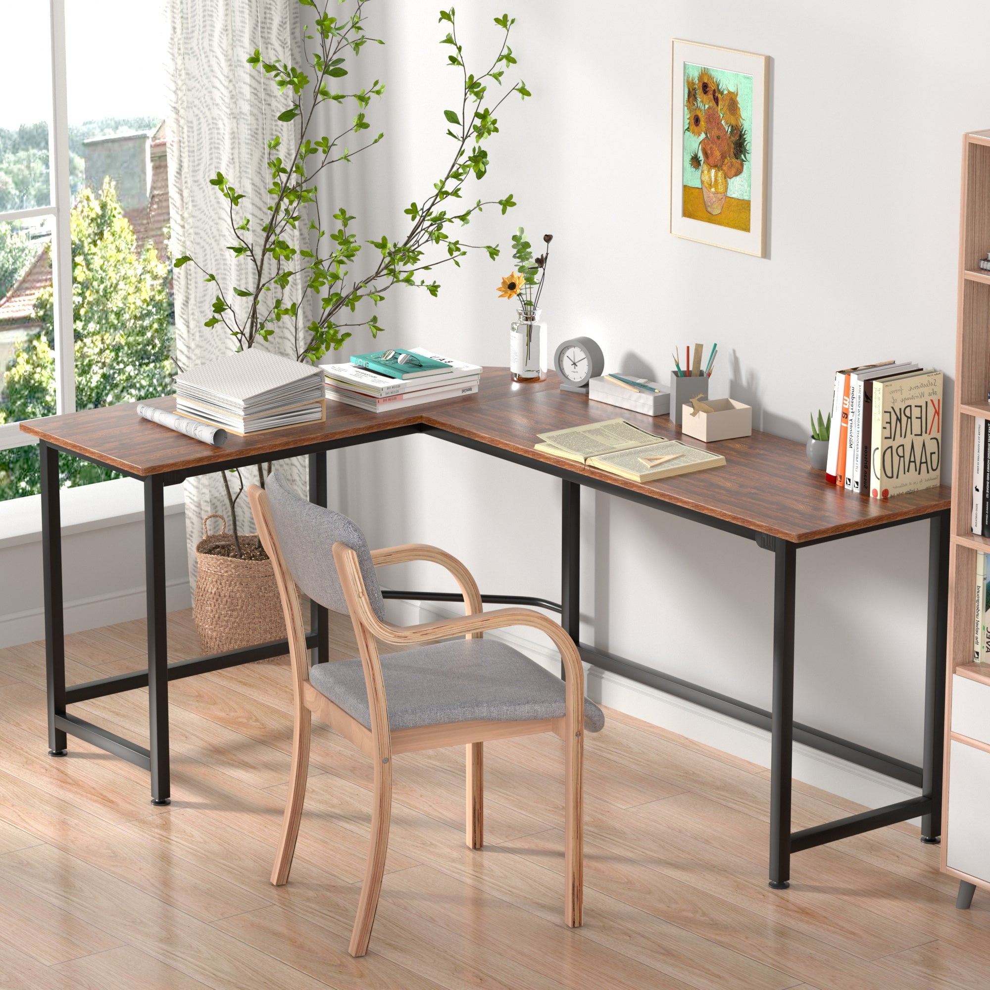 VECELO L Shaped Computer Desk with CPU Stand Corner Desk Writing Study Workstation for Home Office Coffee Walmart