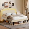 thumbnail image 1 of VECELO LED Bed Frame, Queen Size Upholstered Platform Bed Frame with Adjustable Charging Station Headboard, No Box Spring Needed, Easy Assembly, Beige, 1 of 7