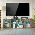 thumbnail image 1 of VECELO TV Stand for Tvs up to 70 inch with LED Lights, Modern Entertainment Center with USB Outlets & Storage Cabinets, Brown, 1 of 7