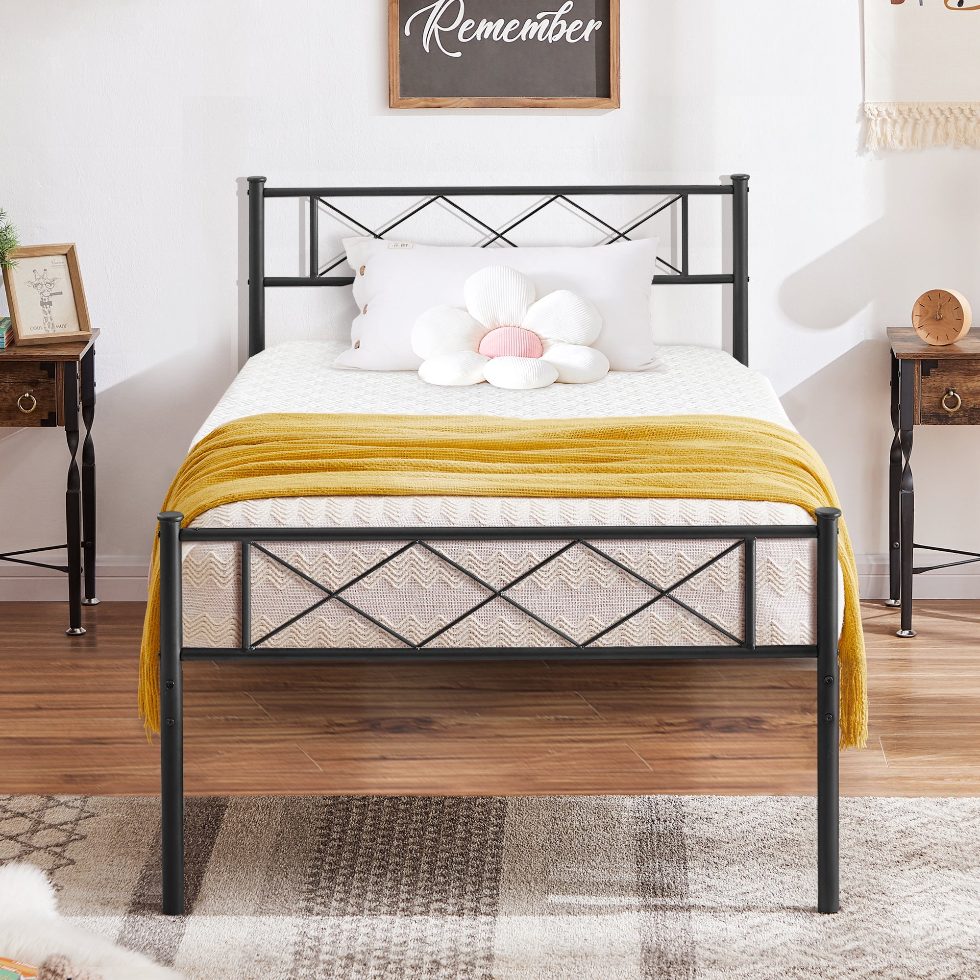 VECELO Metal Bed Frame With Headboard, Modern X-Design Platform Bed ...