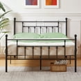 VECELO Queen Size Iron Slat Bed Frame with Metal Platform, Headboard