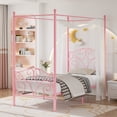 thumbnail image 1 of VECELO Metal Canopy Bed Frame Twin, Four Posters Platform Bed with Headboard and Footboard, No Box Spring Needed, Pink, 1 of 8