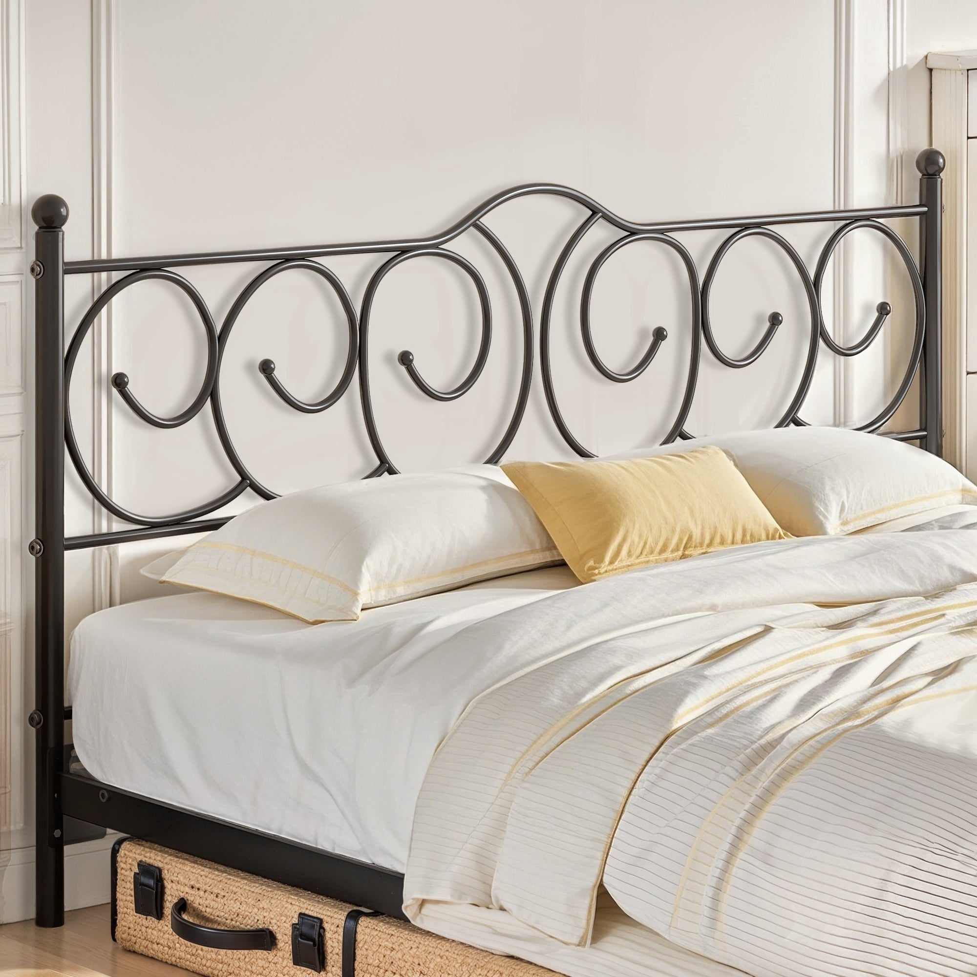 King size Arch Metal Headboard in Black Walnut Metallic Finish