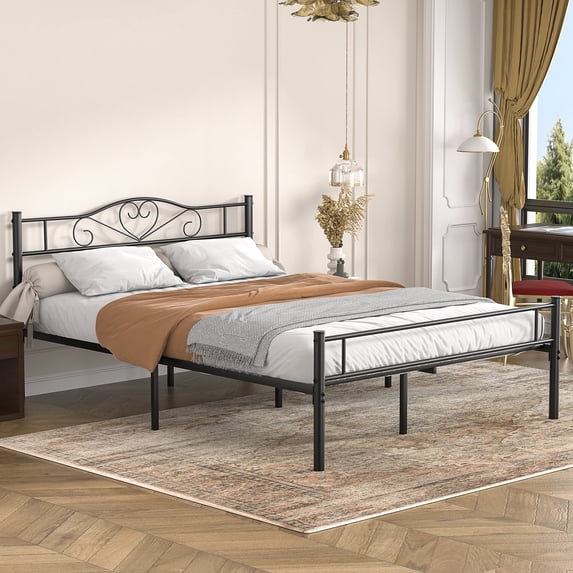 VECELO Metal Platform Bed Frame, Modern Headboard and Footboard, Full, Black