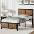 thumbnail image 1 of VECELO Metal Platform Bed Frame, Wooden Headboard and Footboard, Black & Wood Grain, Twin Size, 1 of 14