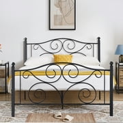 VECELO Metal Platform Bed Frame with Victorian Headboard and Footboard, Full Size, Black