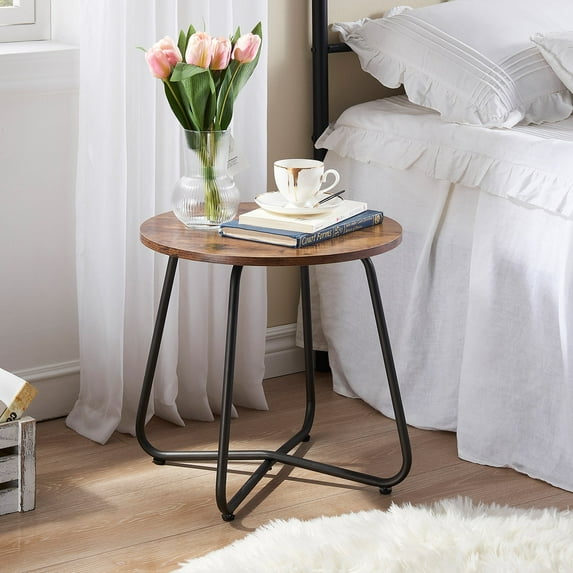 VECELO Metal Round Side End Table, Modern Nightstand for Bedroom/Living Room/Office, Antique Brown