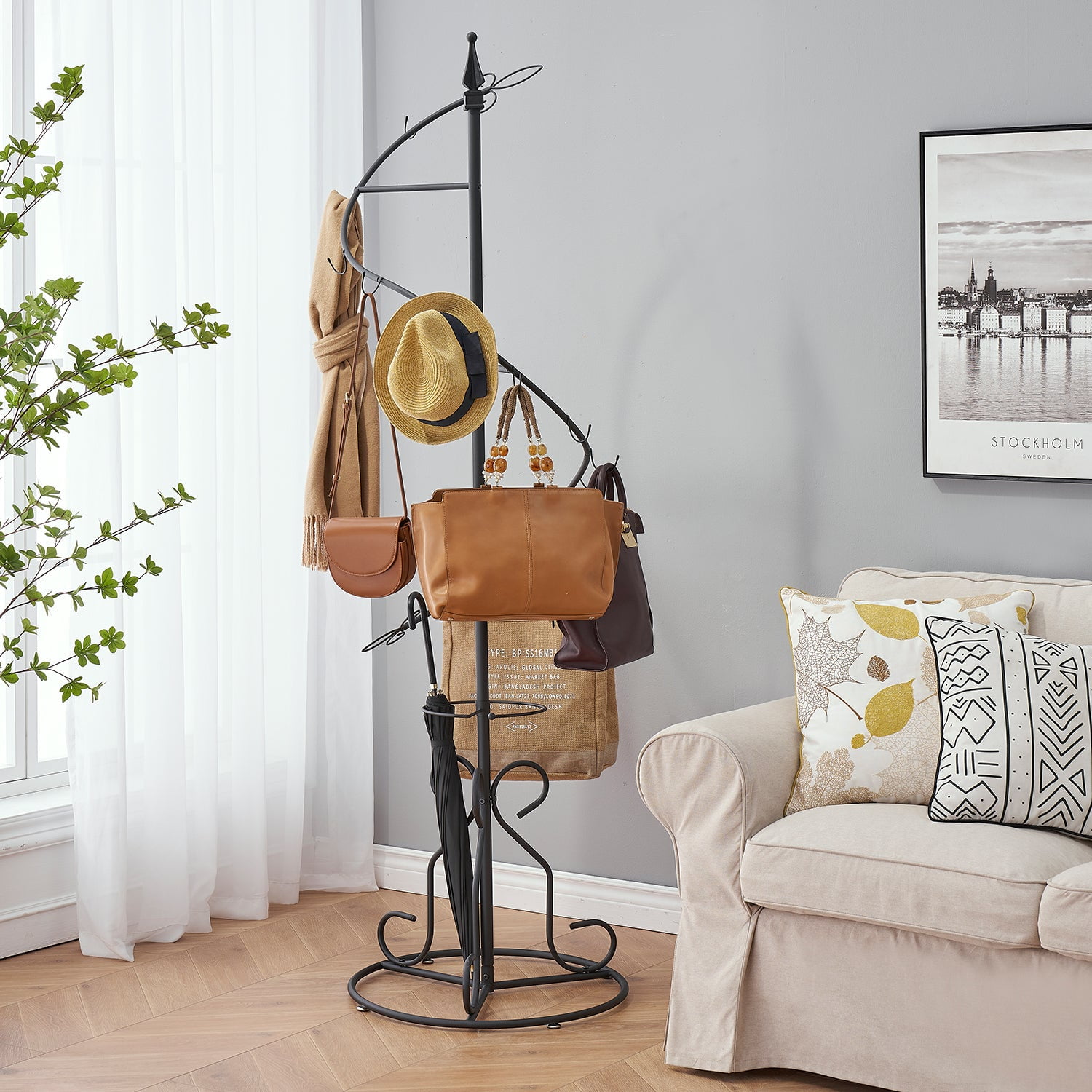 VECELO Metal Spiral Floor Coat Hat Rack, Entryway Hall Trees with Hooks ...