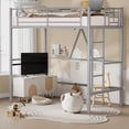 thumbnail image 1 of VECELO Metal Twin Size Loft Bed Frame with Stairs & Full-Length Guardrail, Loft Bed for Bedroom, Space-Saving Design, No Box Spring Needed, Grey, 1 of 12