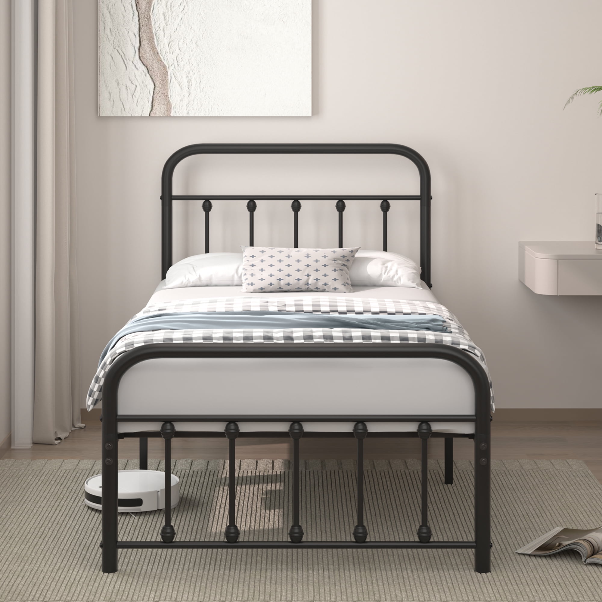 VECELO Metal Twin Size Platform Bed Frame With Headboard & Footboard ...