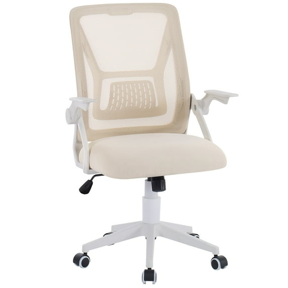 VECELO Mid-Back Swivel Adjustable Ergonomic Office Chair, Mesh Lumbar Support and Adjustable Arms Task Chair for Computer, Beige