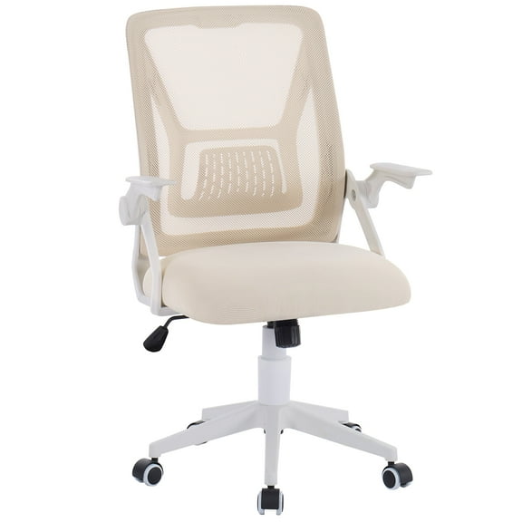 VECELO Mid-Back Swivel Adjustable Ergonomic Office Chair, Mesh Lumbar Support and Adjustable Arms Task Chair for Computer, Beige