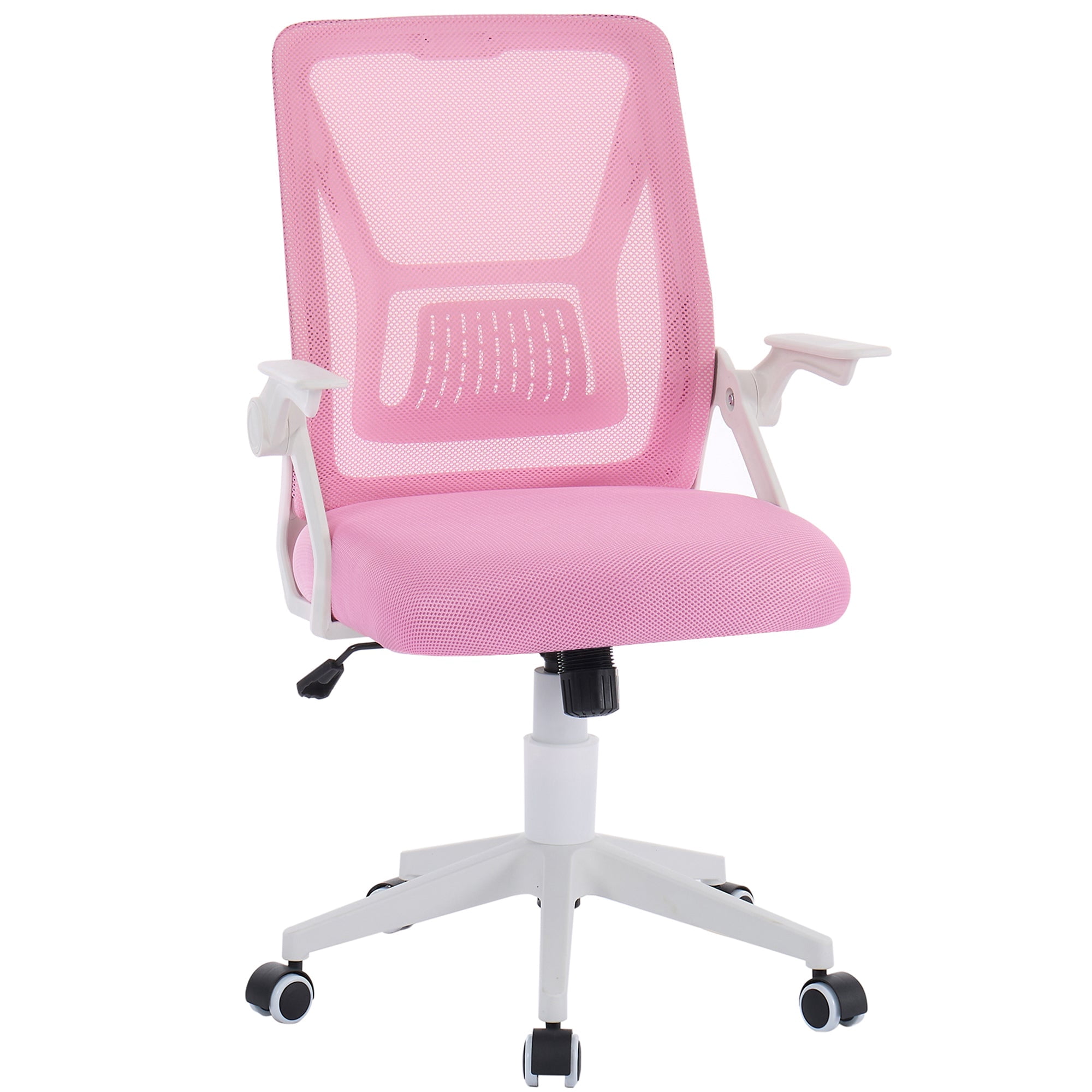 VECELO Mid-Back Swivel Adjustable Ergonomic Office Chair, Mesh Lumbar Support and Adjustable Arms Task Chair for Computer, Pink