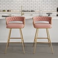 thumbnail image 1 of VECELO Modern Braided Bar Stools Set of 2 – Velvet Counter Height Upholstered Stools with Woven Back Support & Footrest, Heavy-Duty Metal Frame Bar Chairs for Kitchen Island,Pink, 1 of 14