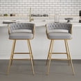 thumbnail image 1 of VECELO Modern Braided Bar Stools Set of 2 – Velvet Counter Height Upholstered Stools with Woven Back Support & Footrest, Heavy-Duty Metal Frame Bar Chairs for Kitchen Island,Grey, 1 of 14