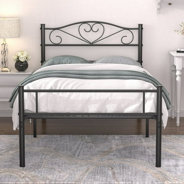 VECELO Modern Metal Platform Bed Frame with Headboard and Footboard, Twin, Black