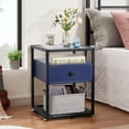 thumbnail image 1 of VECELO Modern Nightstand with Drawer and Shelf, Tempered Glass Top Side End Table, Dark Blue, 1 of 8