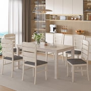 VECELO Modern Solid Wood Dining Table 7 Piece Set with 6 Chairs, 62.99  Rectangular Dining Table and Chairs Set for 6 People, Dining Table with Wooden Legs, Dining Table Set for Dining Room, Kitchen
