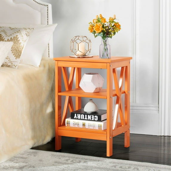 VECELO Nightstand End Table with 3-tier Storage Shelf for Living Room/Bedroom/Office, Orange